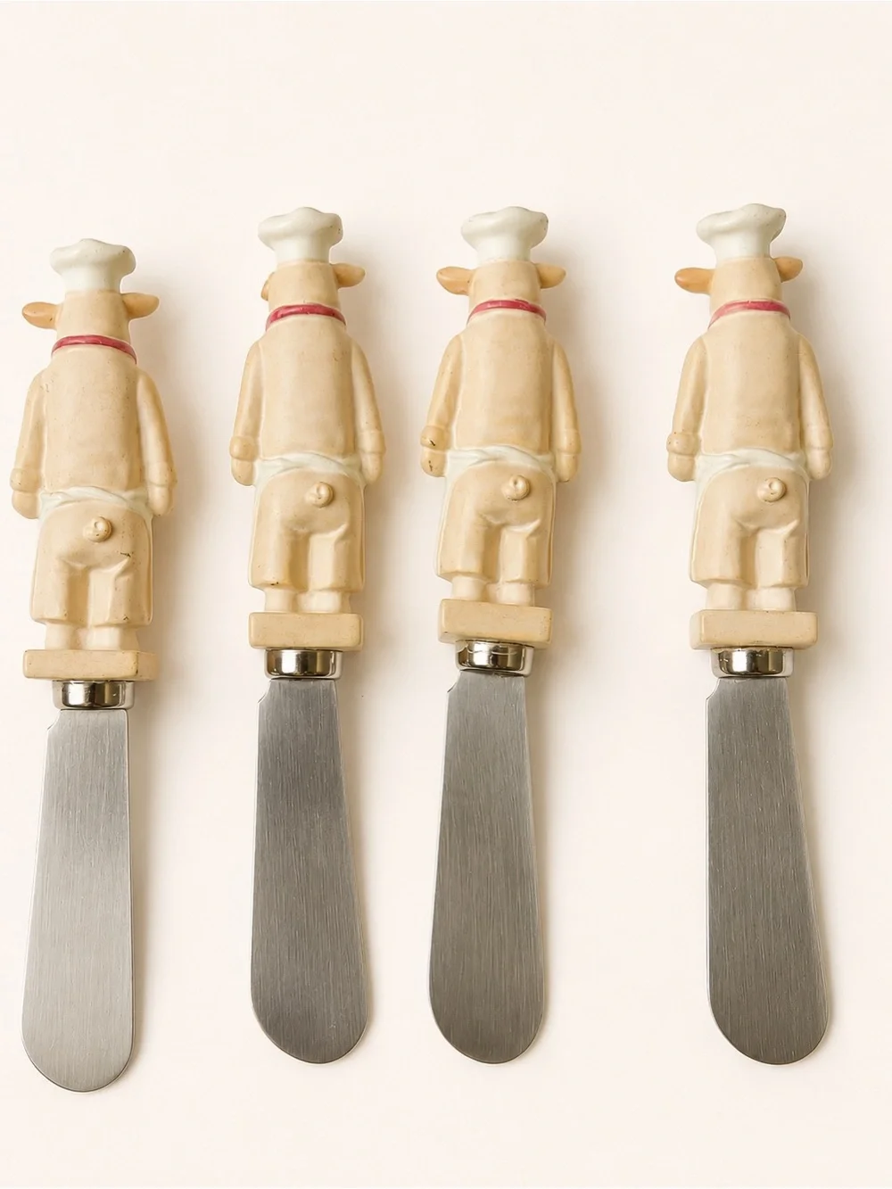 Vintage Pig Chef Cheese Spreader Set w/ Japan Holder